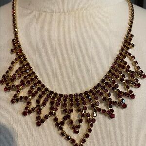 Gold-Tone Necklace with Rich Red Stones - Statement Women's Necklace